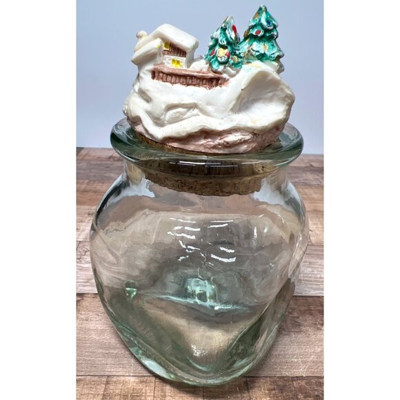 Vintage Glass Jar With Christmas Scene Ceramic Cork Lid - Picture 3 of 6
